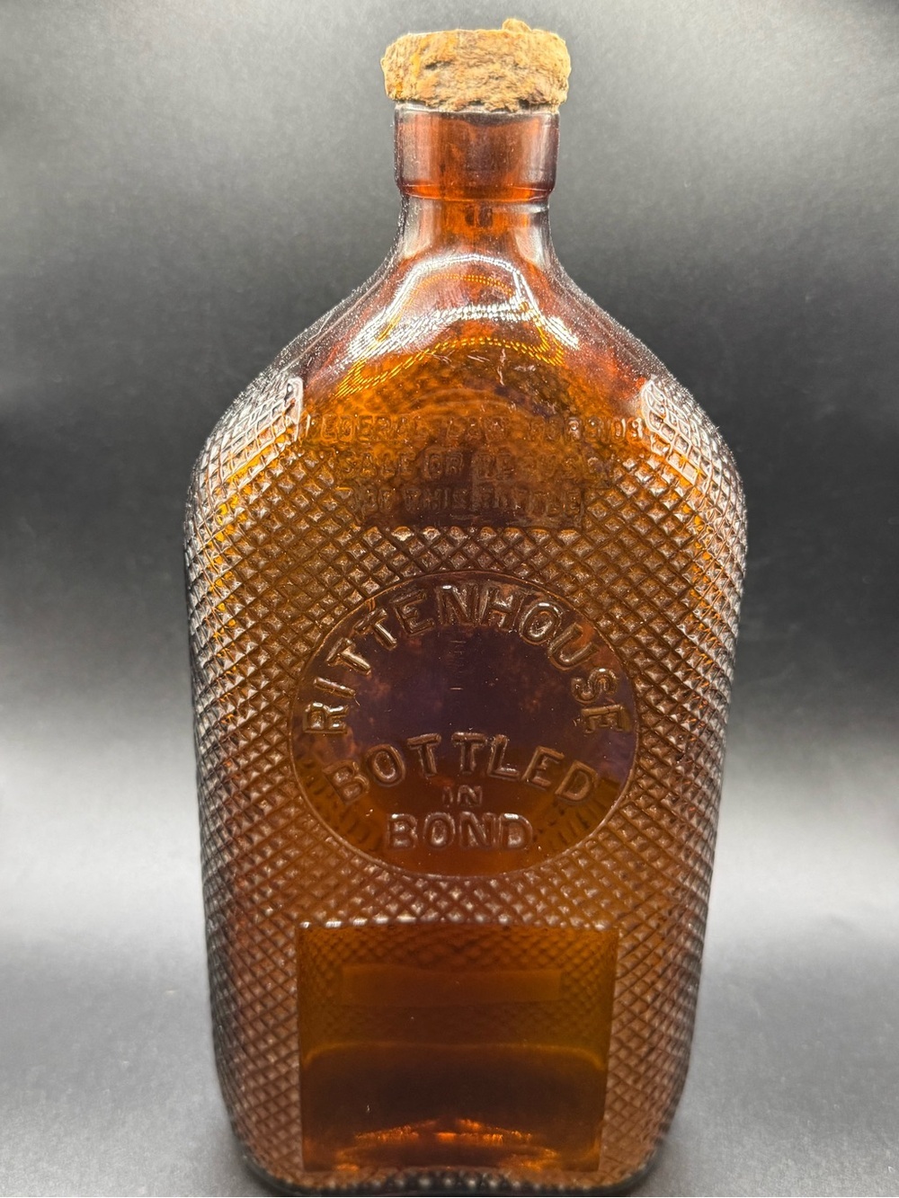 VINTAGE RITTENHOUSE KENTUCKY WHISKEY BOTTLE BOTTLED IN BOND AMBER ORNATE 1940’s